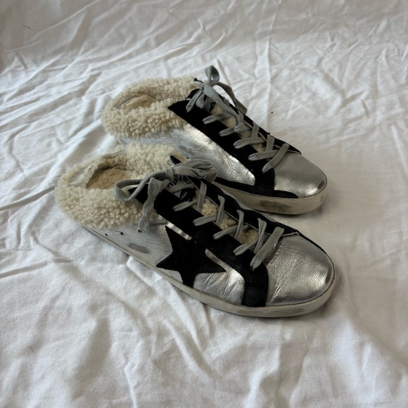 SOLD Golden Goose Sabot Super Star Slip on Shearling Sneaker Silver size 39 - Picture 5 of 15